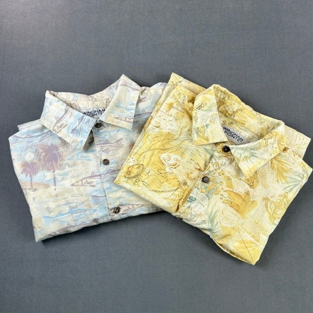 Windham Pointe Men's Set of 2 Cotton Hawaiian Button Up Shirts Tropical Fish XL